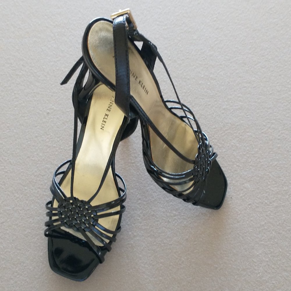 Women's Anne Klein size 7.5 black 4" stilettos - sandal style